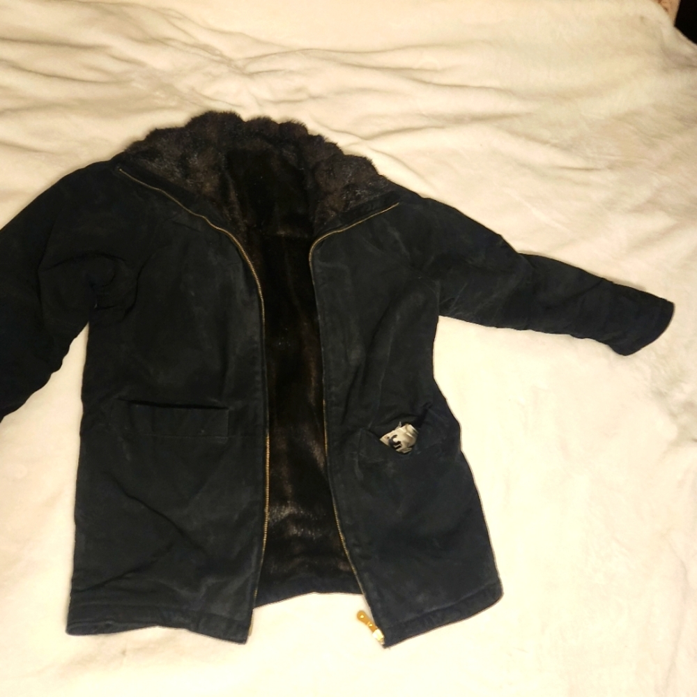 JCL leather reversible faux fur winter jacket